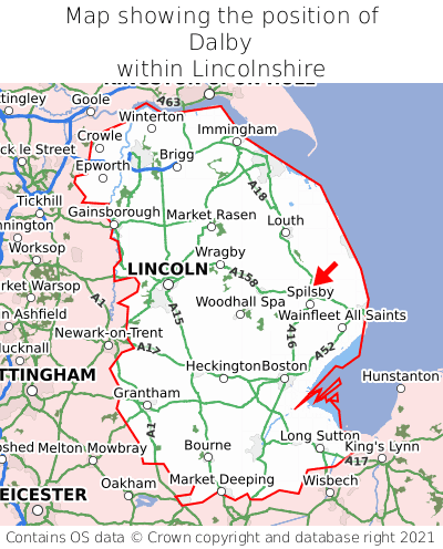Map showing location of Dalby within Lincolnshire