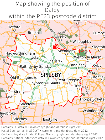 Map showing location of Dalby within PE23