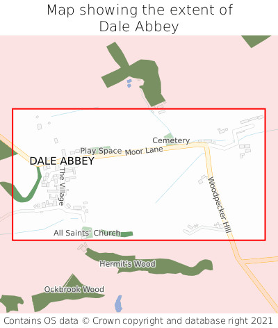 Map showing extent of Dale Abbey as bounding box