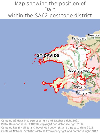 Map showing location of Dale within SA62
