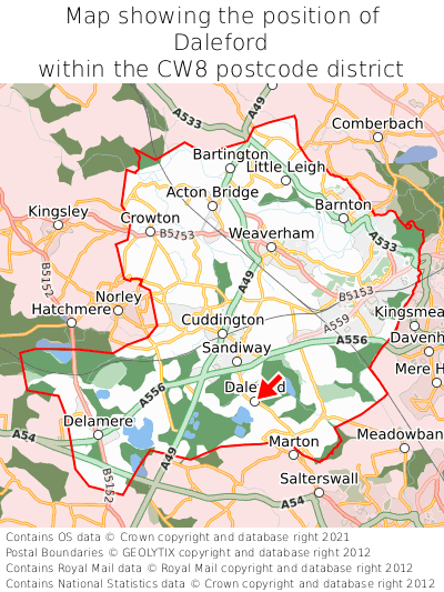 Map showing location of Daleford within CW8