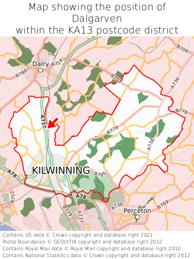 Map showing location of Dalgarven within KA13