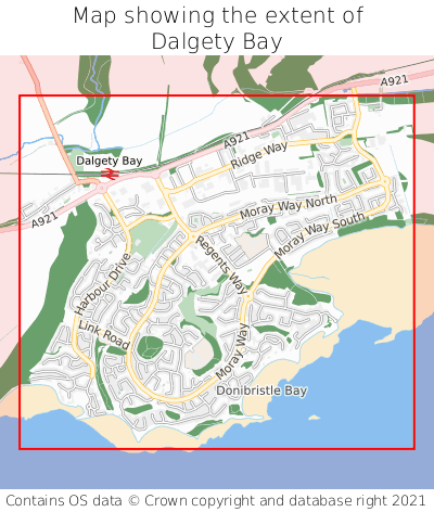 Map showing extent of Dalgety Bay as bounding box