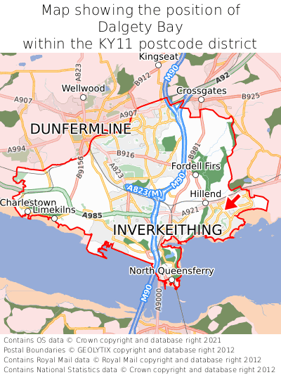 Map showing location of Dalgety Bay within KY11