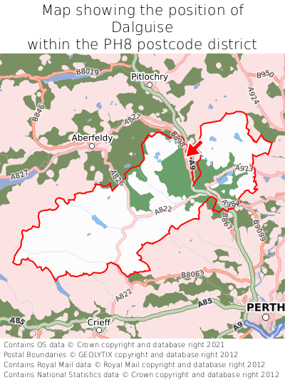 Map showing location of Dalguise within PH8