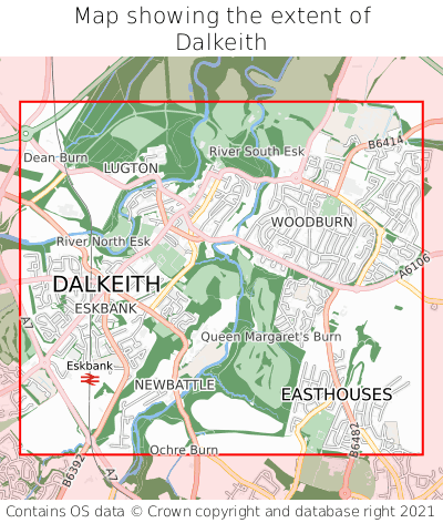 Map showing extent of Dalkeith as bounding box