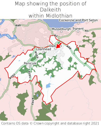 Map showing location of Dalkeith within Midlothian