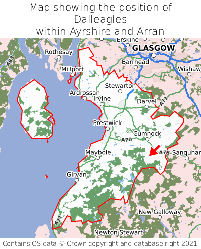 Map showing location of Dalleagles within Ayrshire and Arran