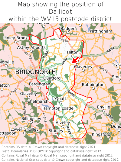 Map showing location of Dallicot within WV15