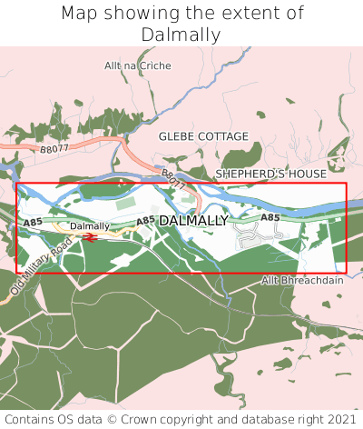 Map showing extent of Dalmally as bounding box