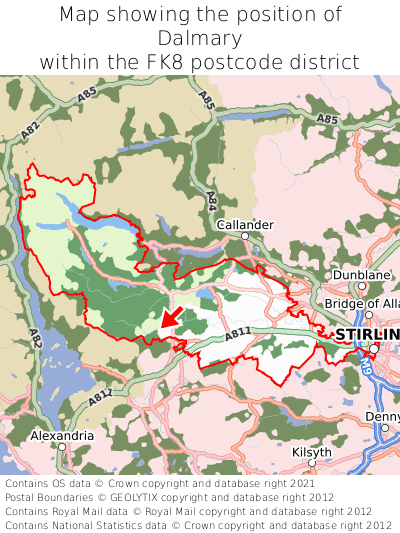 Map showing location of Dalmary within FK8