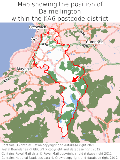 Map showing location of Dalmellington within KA6