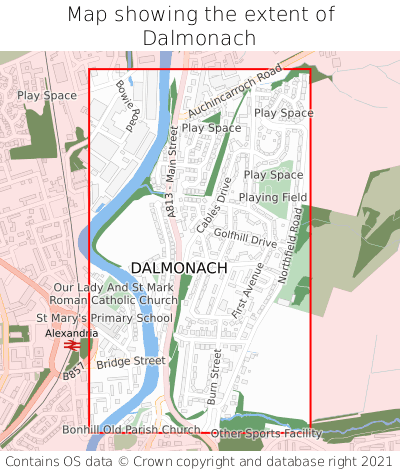 Map showing extent of Dalmonach as bounding box