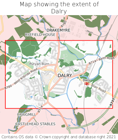 Map showing extent of Dalry as bounding box