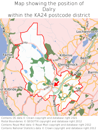 Map showing location of Dalry within KA24