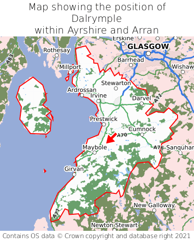 Map showing location of Dalrymple within Ayrshire and Arran
