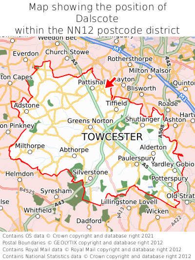 Map showing location of Dalscote within NN12