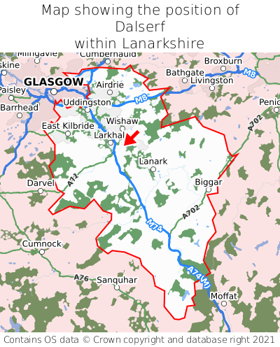 Map showing location of Dalserf within Lanarkshire