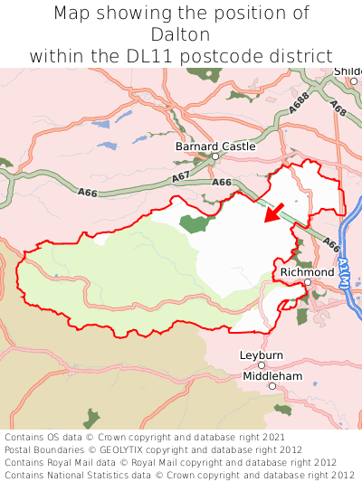 Map showing location of Dalton within DL11