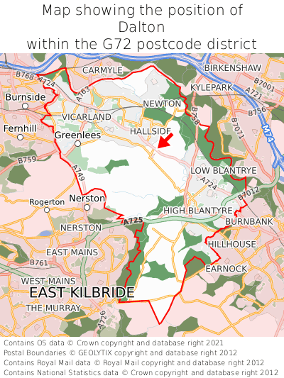 Map showing location of Dalton within G72