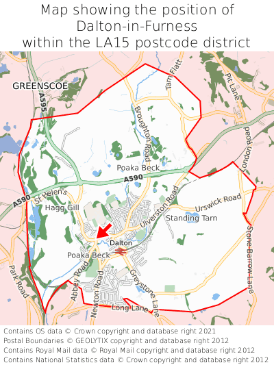 Map showing location of Dalton-in-Furness within LA15