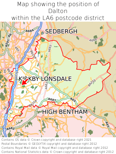 Map showing location of Dalton within LA6