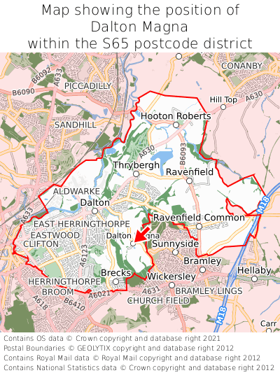 Map showing location of Dalton Magna within S65