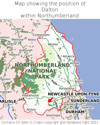 Map showing location of Dalton within Northumberland
