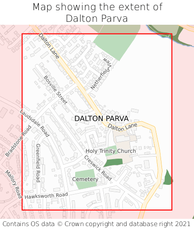 Map showing extent of Dalton Parva as bounding box