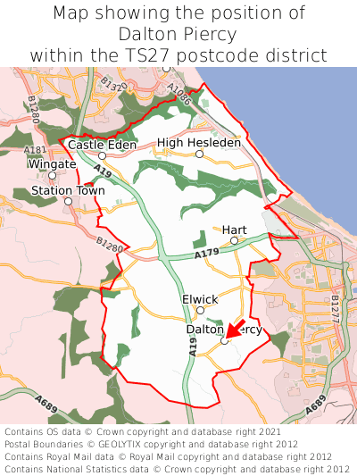 Map showing location of Dalton Piercy within TS27