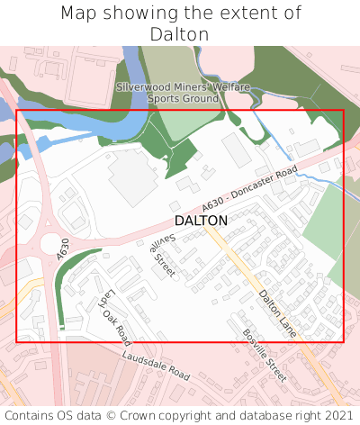 Map showing extent of Dalton as bounding box