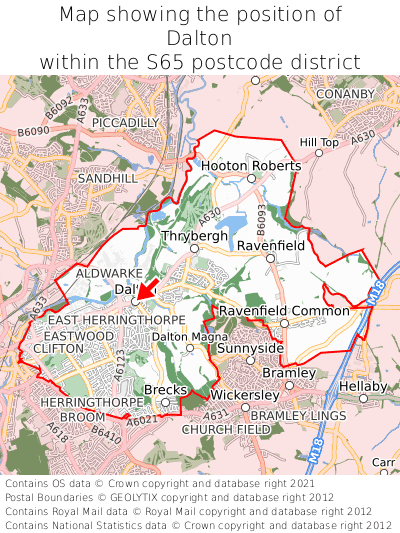 Map showing location of Dalton within S65