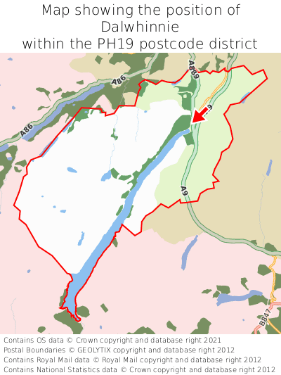 Map showing location of Dalwhinnie within PH19