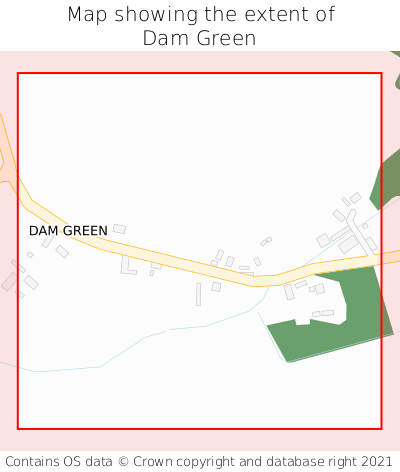 Map showing extent of Dam Green as bounding box