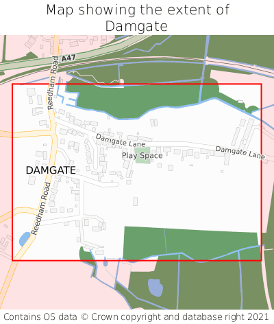 Map showing extent of Damgate as bounding box