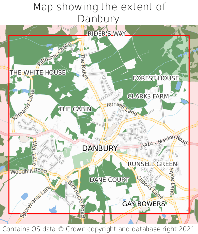 Map showing extent of Danbury as bounding box