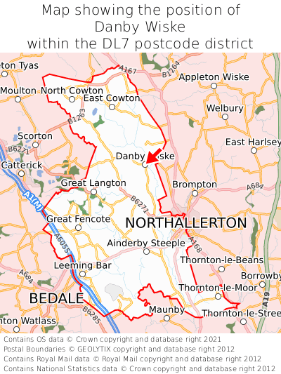 Map showing location of Danby Wiske within DL7