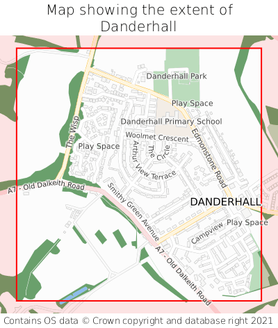 Map showing extent of Danderhall as bounding box