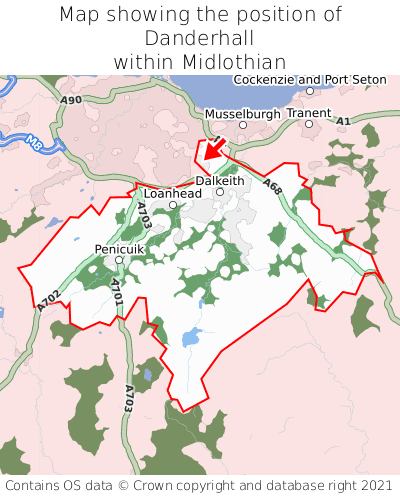 Map showing location of Danderhall within Midlothian