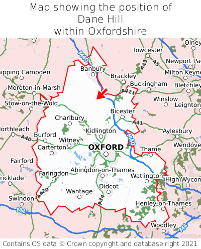 Map showing location of Dane Hill within Oxfordshire