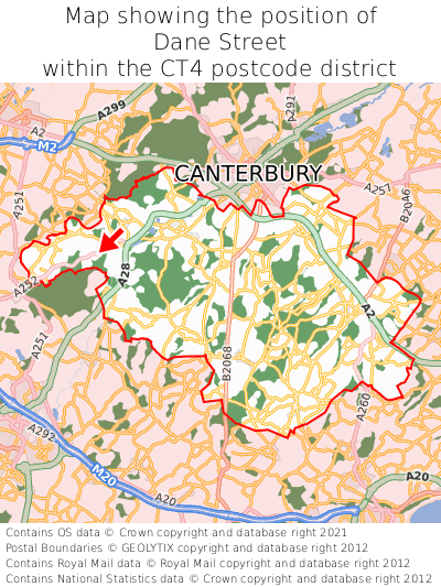 Map showing location of Dane Street within CT4