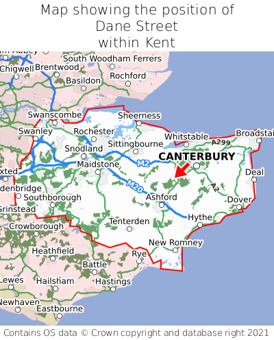 Map showing location of Dane Street within Kent