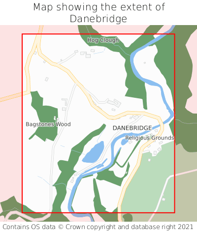 Map showing extent of Danebridge as bounding box