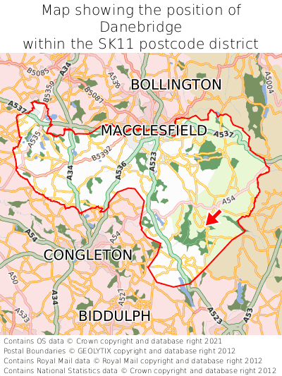 Map showing location of Danebridge within SK11