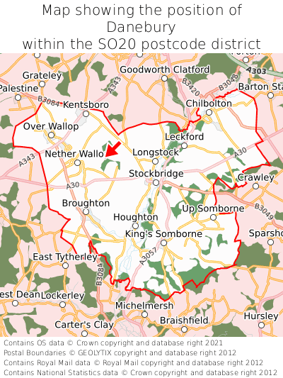 Map showing location of Danebury within SO20