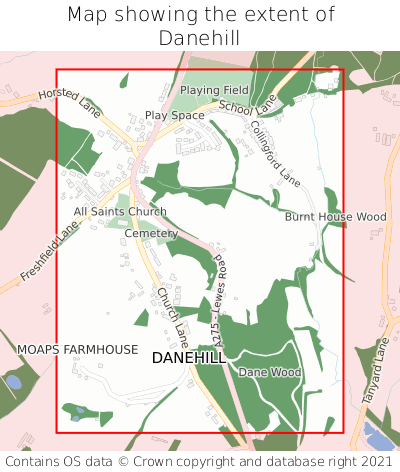 Map showing extent of Danehill as bounding box