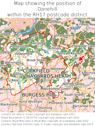 Map showing location of Danehill within RH17