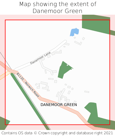 Map showing extent of Danemoor Green as bounding box