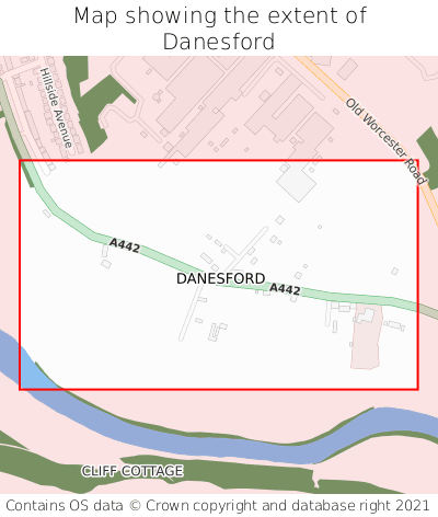 Map showing extent of Danesford as bounding box