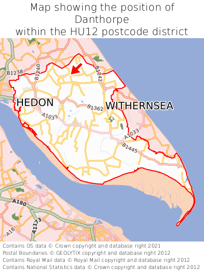 Map showing location of Danthorpe within HU12